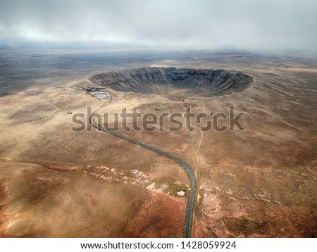 High angle aerial of Meteor Crater, Arizona.