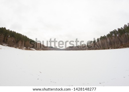 moody landscape with winter frozen lake. grey color
