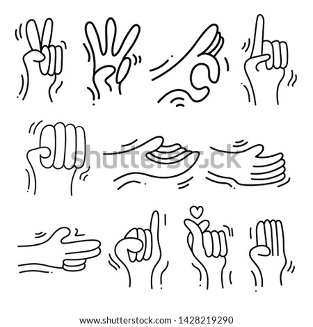 Sign Language Theme Doodle Collection In White Isolated Background