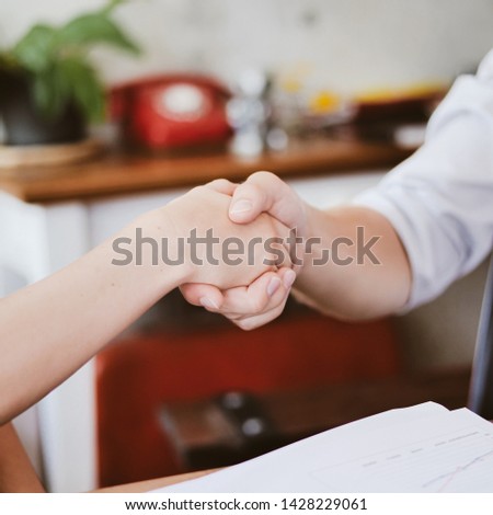 Businesswoman shaking hands with her partner.