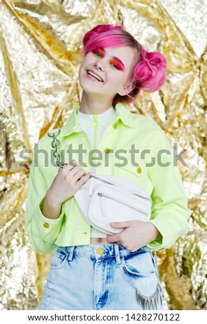 woman with pink hair smile fashion