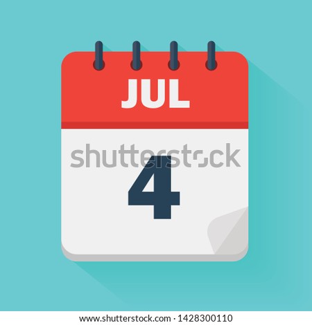 July 4th. Daily calendar icon in vector format. Date, time, day, month. Public holidays