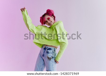 woman with pink hair fashion retro style hairstyle
