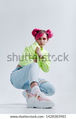 woman with pink hair studio fashion style