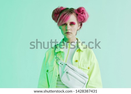 woman with make-up hairstyle neon portrait