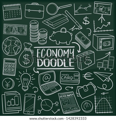 Economy And Finances Chalkboard Doodle Icons. Sketch Hand Made Design Vector Art.
