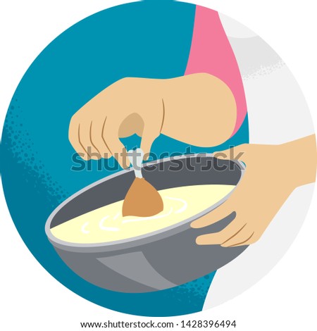 Illustration of a Hand Holding Chicken Legs and Dipping Into Batter for Cooking. Kitchen Verb Dip