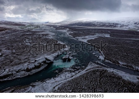 Aerial view of Goðafoss waterfall, Iceland