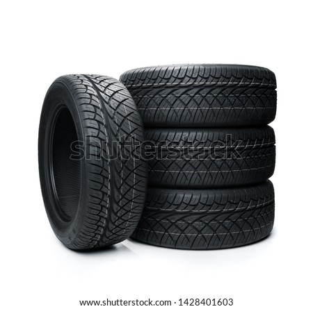 Car tires isolated on white background. Summer car tires Royalty-Free Stock Photo #1428401603