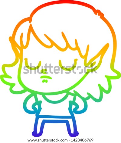 rainbow gradient line drawing of a cartoon elf girl