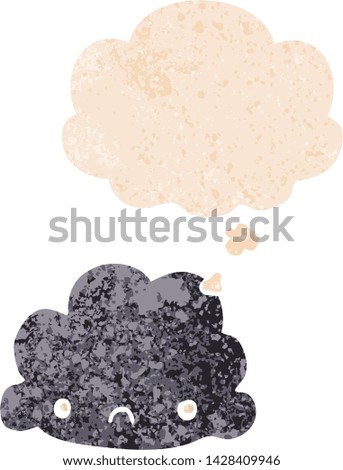 cartoon cloud with thought bubble in grunge distressed retro textured style