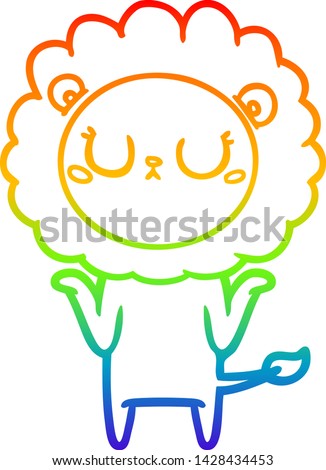 rainbow gradient line drawing of a cartoon lion