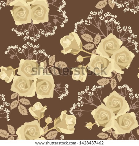 Seamless vector illustration with roses in pastel colors. For decoration of textiles, packaging, web design.