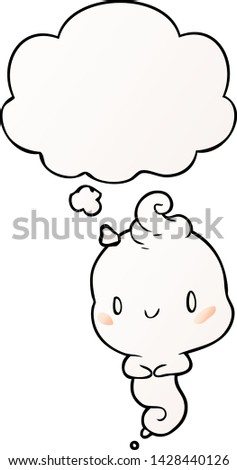 cartoon ghost with thought bubble in smooth gradient style