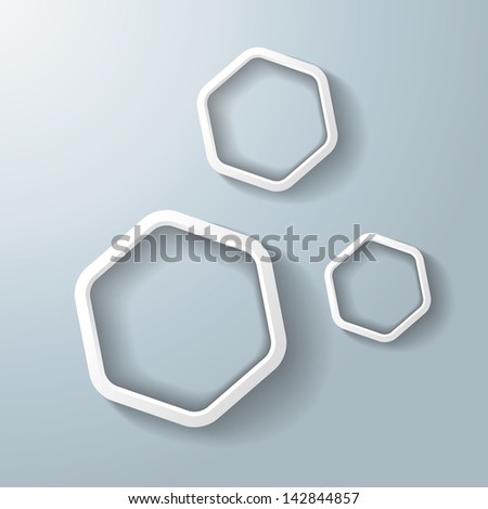 Three white hexagon rings. Eps 10 vector file.