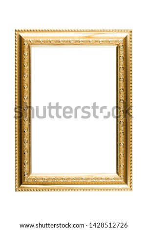 Golden wooden frame isolated white background with clipping path.