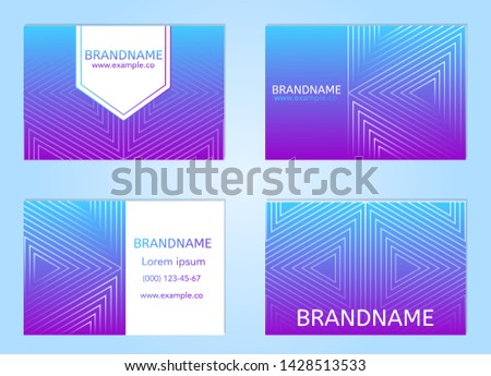 Vector set of business cards, flayers, banners with abstract geometric line pattern background for business brochure cover design. Blue-violet vector banner poster template.