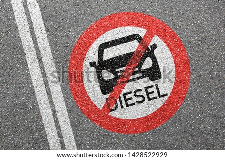 Diesel driving ban sign road street car no not allowed forbidden zone concept Royalty-Free Stock Photo #1428522929