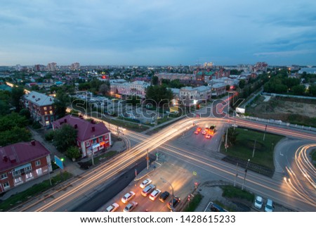 Omsk. Crossroad of Maslennikov and Bogadan Khmelnitsky from a height in the evening