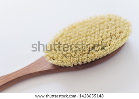 Macro photo of spa organic brush for dry massage. Cactus brush. Anti-cellulite massage. Spa beauty concept. Bristle texture.