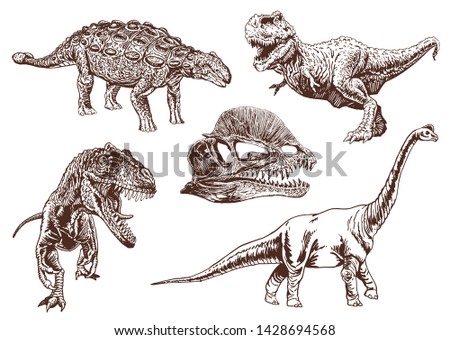 Graphical vintage set of dinosaurs ,vector retro illustration