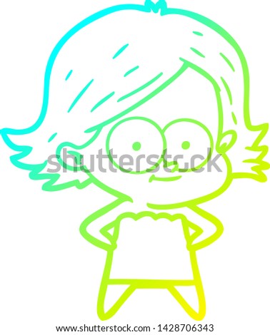 cold gradient line drawing of a happy cartoon girl