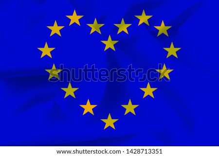 beautiful national flag of the European Union on soft silk with soft folds close-up on the background, the concept of unity, cooperation, international union