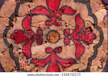 Cork background texture. A high-resolution closeup of a detail from colored printed cork pattern with a seal of transparent paint. Beautiful backdrop.
