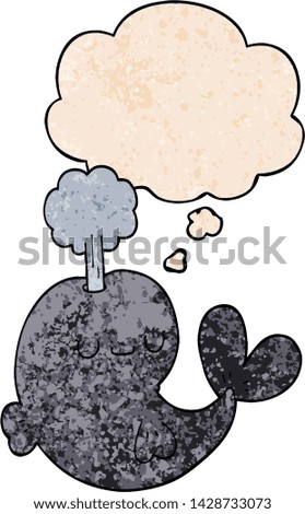 cute cartoon whale with thought bubble in grunge texture style