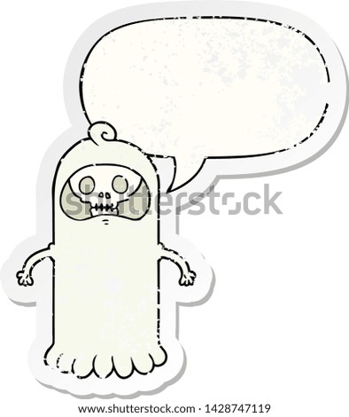 cartoon spooky skull ghost with speech bubble distressed distressed old sticker