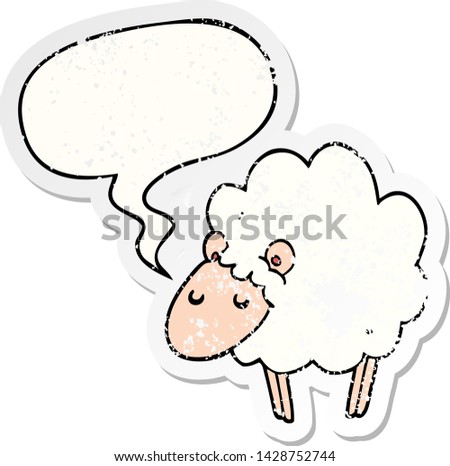 cartoon sheep with speech bubble distressed distressed old sticker