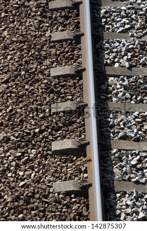 Top view close up of a railroad track