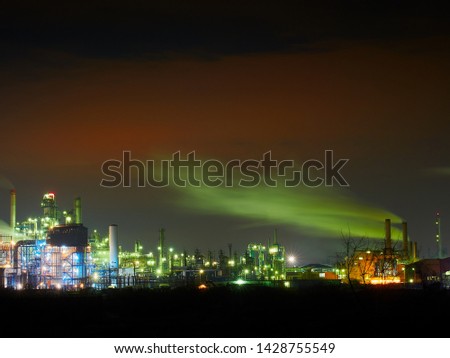 Oil refinery by night - long exposure image