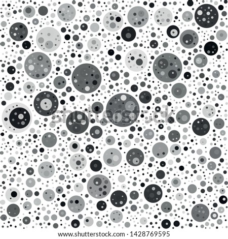 Vector texture of randomly arranged gray multilayer circles of various sizes and shades