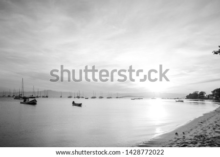 A black and white picture of the sunset in Santo Antonio de Lisboa, Florianopolis, Santa Catarina, Brazil