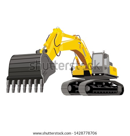 Excavator with a dumper on caterpillars is powerful