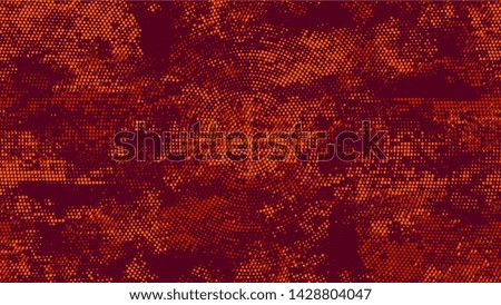 Dots and Spots of Halftone Grunge Background. Retro Spotted Pattern. Overlay Grainy Style Texture. Orange and Brown Noise Fashion Print Design Background.