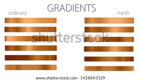 Yellow gradients. Set or palette. Mesh and regular gradients. Golden colors. For designers. Vector illustration. Holiday colors. Graphic resources. Brown color.  Royalty-Free Stock Photo #1428843329