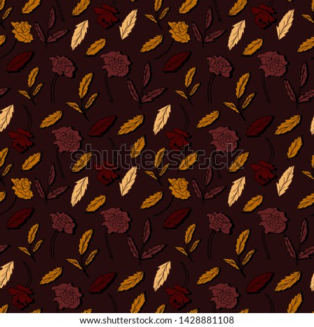 dark red flowers with leaves drawn on a dark brown background