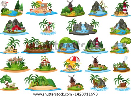 Set of different island landscape illustration