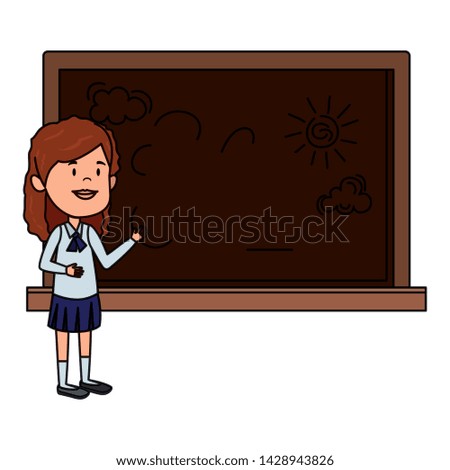happy student girl drawing in chalkboard