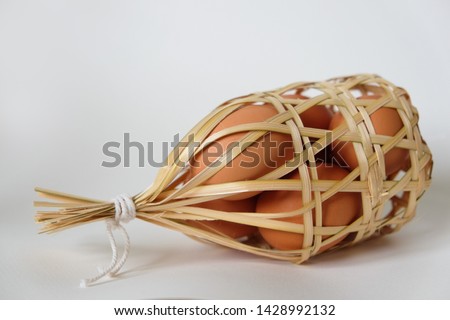 Eggs in natural bamboo packaging, Green environment design,Traditional Hand crafted package of Thailand.
