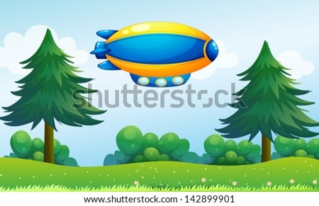 Illustration of an airship near the hilltop