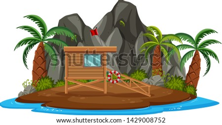 Isolated island with lifeguard tower illustration
