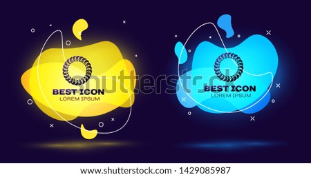 Black Laurel wreath icon isolated on blue background. Triumph symbol. Set of liquid color abstract geometric shapes. Vector Illustration