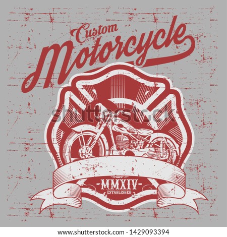 Motorcycle. Side view. Hand drawn classic chopper bike in engraving style. Vector color vintage illustration isolated 