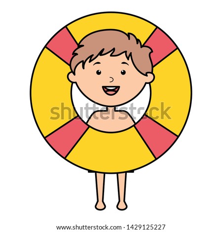 little boy with swimsuit and float