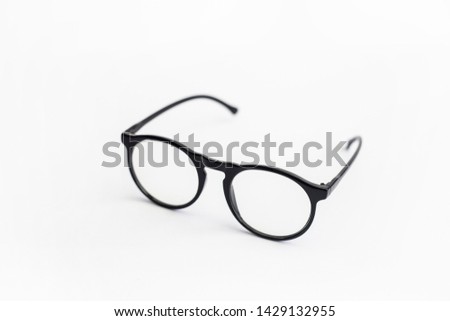 black eye glasses isolate with white background for text