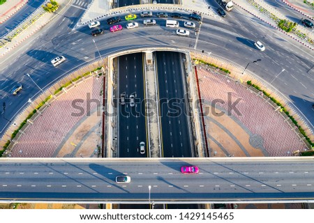 Aerial view Expressway motorway highway circus intersection at Day time Top view , Bangkok, Thailand.
