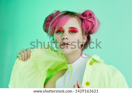 woman with pink hair beauty portrait